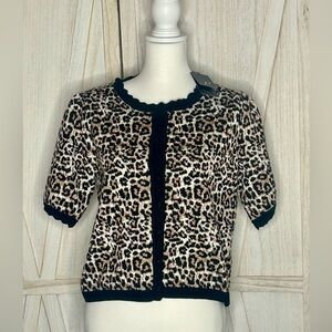 Adrianna Papell NWT Short sleeve leopard Knit Cardigan size med cozy layering
